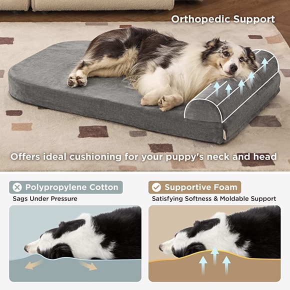 Orthopedic Memory Foam Dog Bed Pillow Anti-Slip Bottom Grey 46" L x 28" W x 8" H - Picture 3 of 7